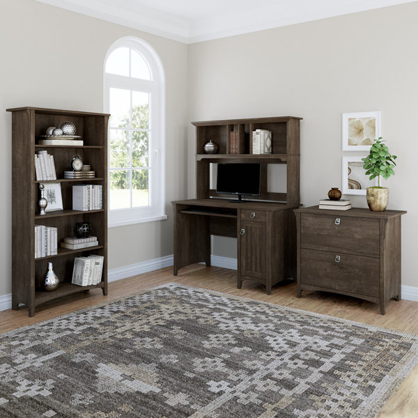 Lark Manor Pernell Desk with Hutch Bookcase and Filing Set